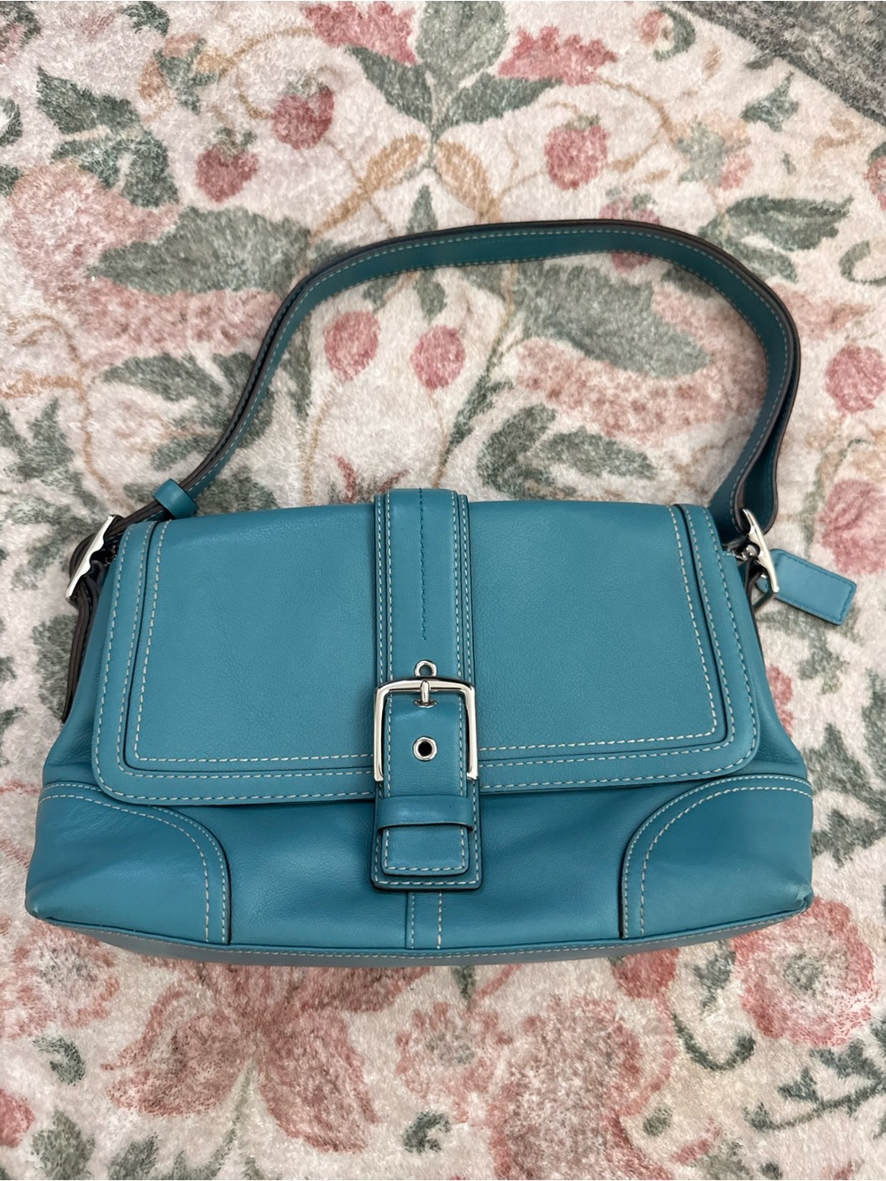 Coach Teal Leather Shoulder Bag with Buckle and Detail